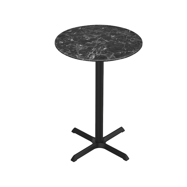 42 Tall OD211 Black Table Base w30x30 foot and 32 Diameter Black Marble Top, IndoorOutdoor